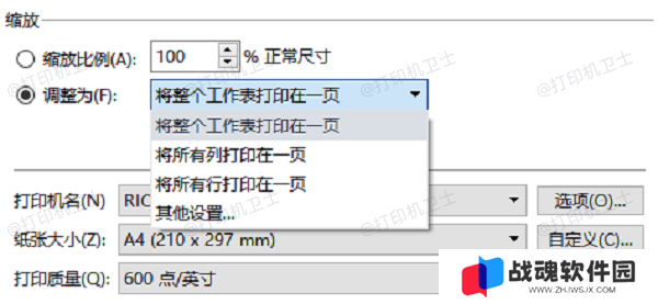 在打印设置中调整尺寸